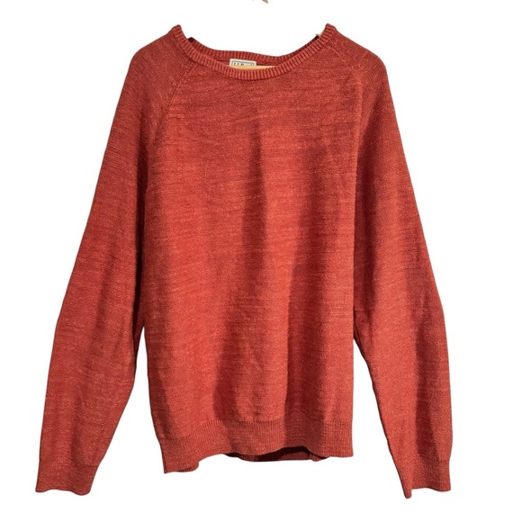 LL Bean Sweater Mens XL Orange Long Sleeve Organic Cotton Preppy Fall Crew Neck